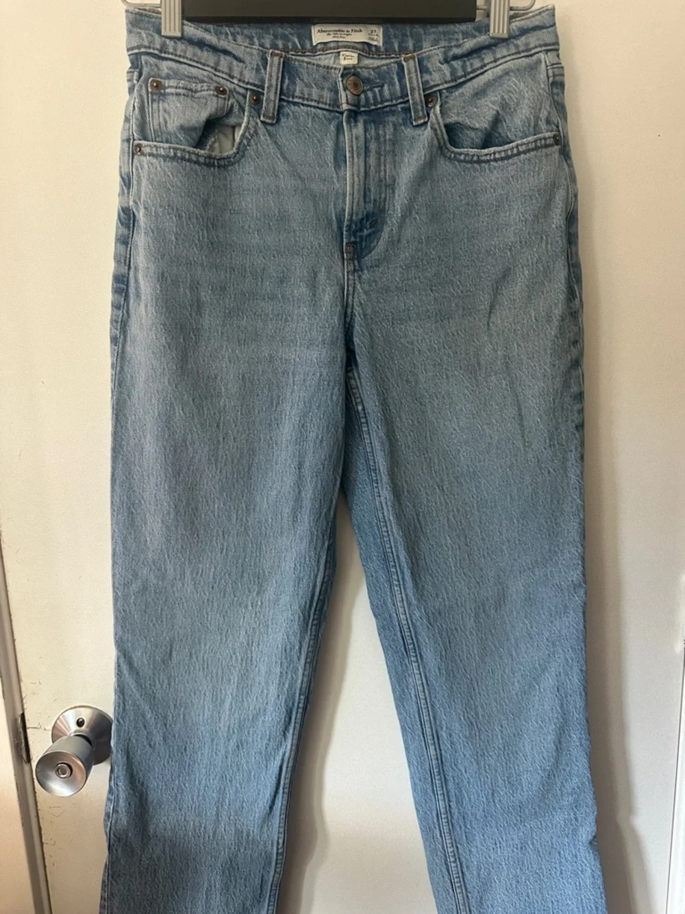 Abercrombie & Fitch 90s Light Blue Mid Rise Straight Curve Love Jeans Women’s 27 - Picture 4 of 9